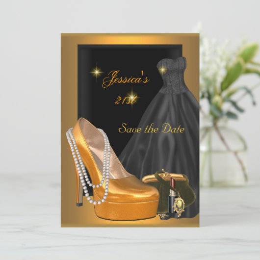 Save The Date Enregistrer la date 21e Anniversaire Gold Orange (Debout devant)