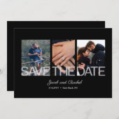 Save The Date Enregistrer la date 3-Photo Collage noir blanc Mar (Devant / Derrière)