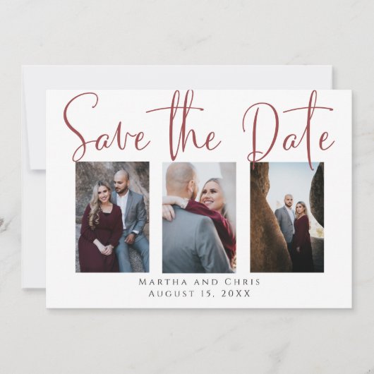 Save The Date Enregistrer la date 3 Photo Rose Gold Modern Scrip (Devant)