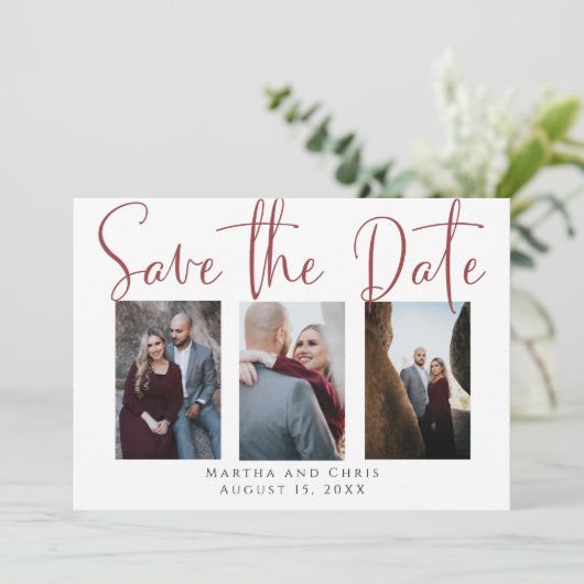 Save The Date Enregistrer la date 3 Photo Rose Gold Modern Scrip (Debout devant)