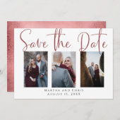 Save The Date Enregistrer la date 3 Photo Rose Gold Modern Scrip (Devant / Derrière)