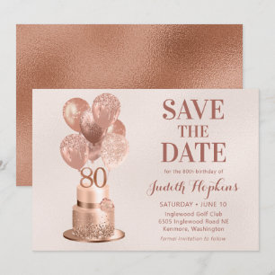 Save The Date Enregistrer La Date 80e Anniversaire Rose Gold Cak
