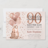 Save The Date Enregistrer La Date 90e Anniversaire Rose Gold Cak (Devant)