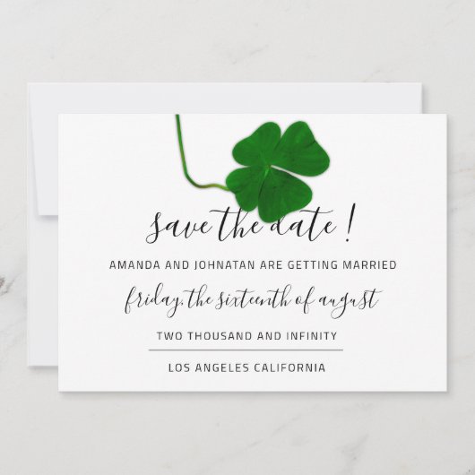 Save The Date Enregistrer La Date À Quatre Feuilles Clover Noir (Devant)