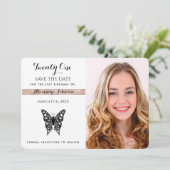 Save The Date Enregistrer la date Anniversaire Photo Papillon no (Debout devant)