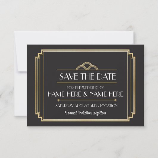 Save The Date Enregistrer La Date Art Déco Wedding Party Gold In (Devant)