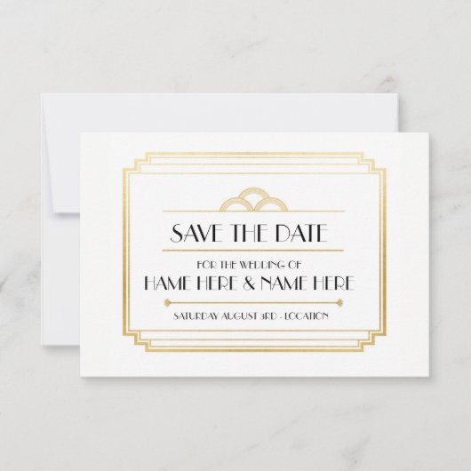 Save The Date Enregistrer La Date Art Déco Wedding Party Gold In (Devant)