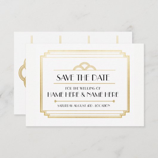 Save The Date Enregistrer La Date Art Déco Wedding Party Gold In (Devant / Derrière)