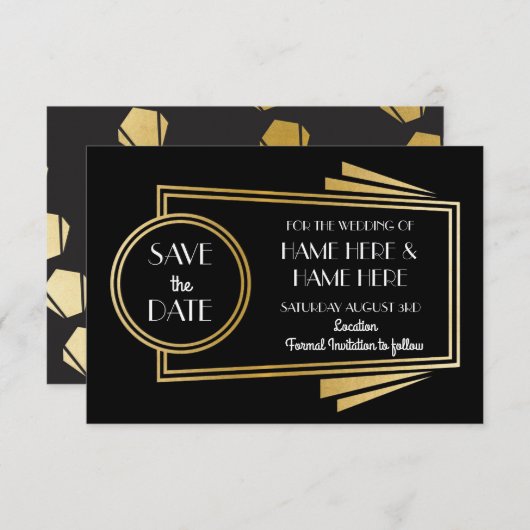 Save The Date Enregistrer La Date Art Déco Wedding Party Gold In (Devant / Derrière)