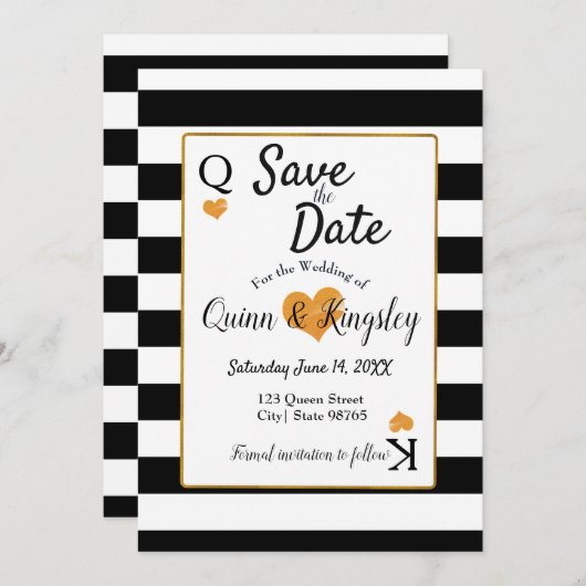 Save The Date Enregistrer la date Bandes noires et blanches avec (Devant / Derrière)