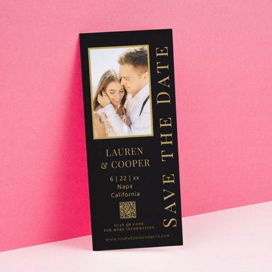Save The Date Enregistrer La Date Black Gold QR Code Modern Mari