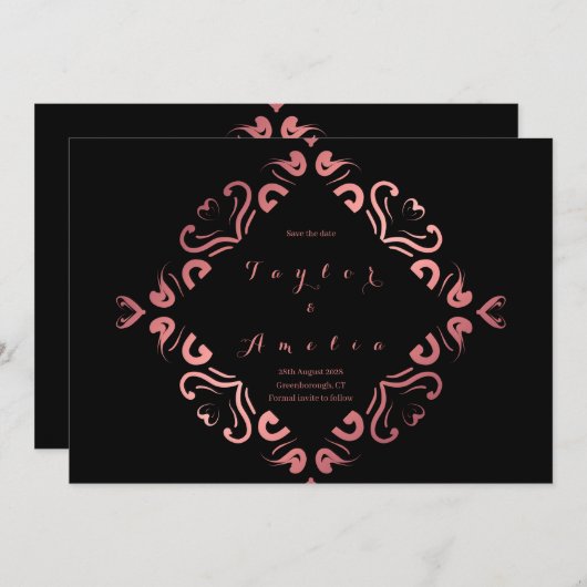 Save The Date Enregistrer la date Black Rose Gold (Devant / Derrière)