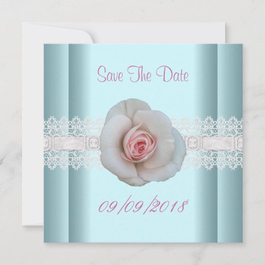 Save The Date Enregistrer La Date Bleu Blanc Rose Rose Dentelle (Devant)