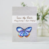 Save The Date Enregistrer la date Bleu papillon aquarelle (Debout devant)