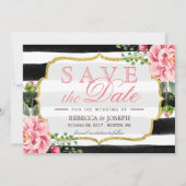 Save The Date Enregistrer la date Bleu rose floral rayures (Devant)