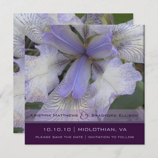 Save The Date Enregistrer la date Blue Iris 5x5 (Devant / Derrière)