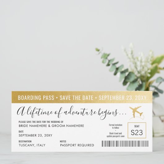Save The Date Enregistrer la date Boarding Pass Simple Modern Go (Debout devant)