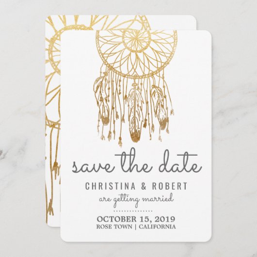 Save The Date Enregistrer la date Bohemian Dreamcatcher Faux or (Devant / Derrière)