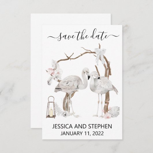 Save The Date Enregistrer la date Boho Flamant rose Tropical (Devant / Derrière)
