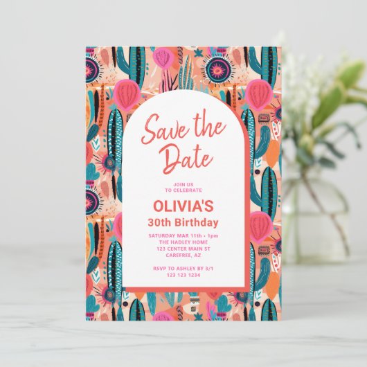 Save The Date Enregistrer La Date Boho Succulent Photo Anniversa (Debout devant)