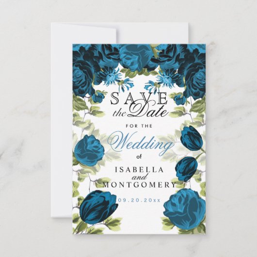Save The Date Enregistrer la date Botanical Blue Floral (Devant)