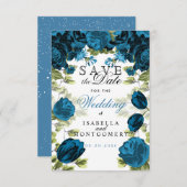 Save The Date Enregistrer la date Botanical Blue Floral (Devant / Derrière)