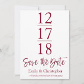 Save The Date Enregistrer la date Bourgogne Marsala Script moder (Devant)