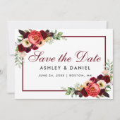 Save The Date Enregistrer La Date Burgundy Floral Card (Devant)