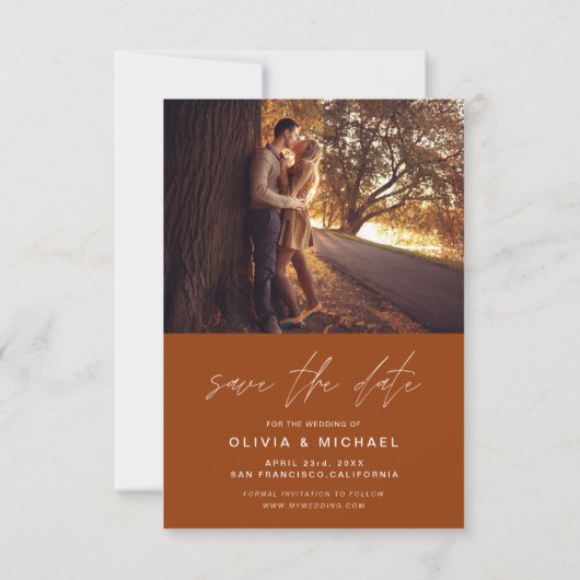 Save The Date Enregistrer la date Burnt Orange Mariage manuscrit (Dos)