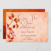 Save The Date Enregistrer La Date Burnt Orange Rustic Texture Ma (Devant / Derrière)
