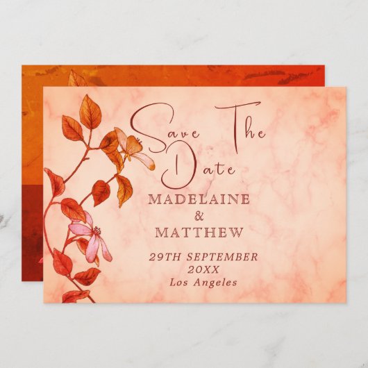 Save The Date Enregistrer La Date Burnt Orange Rustic Texture Ma (Devant / Derrière)
