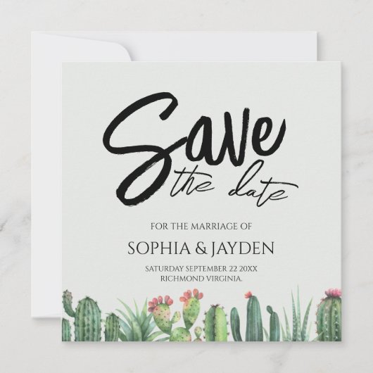 Save The Date Enregistrer La Date Cactus Aquarelle Sage Garden D (Devant)