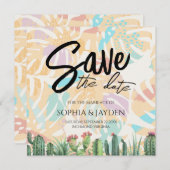 Save The Date Enregistrer La Date Cactus Tropical Palm Tree Dese (Devant / Derrière)