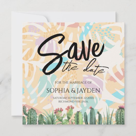 Save The Date Enregistrer La Date Cactus Tropical Palm Tree Dese (Devant)