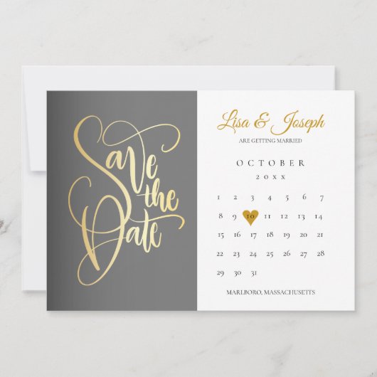 Save The Date Enregistrer la date Calendrier Gold Love Heart (Devant)