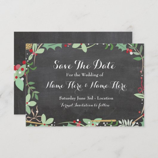 Save The Date Enregistrer La Date Chalk Rustic Winter Holidays B (Devant / Derrière)