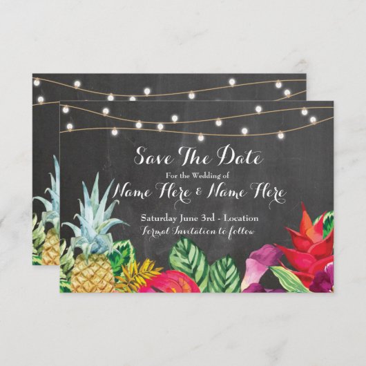 Save The Date Enregistrer La Date Chalk Rustique Aloha Lumières  (Devant / Derrière)