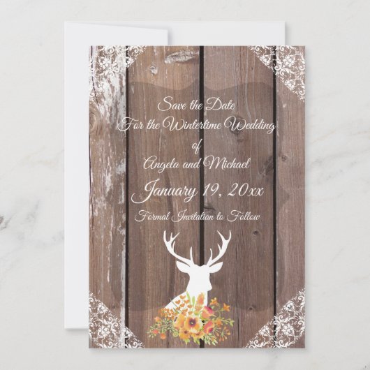 Save The Date Enregistrer la date Chic Antique Rustic Deer Antle (Devant)