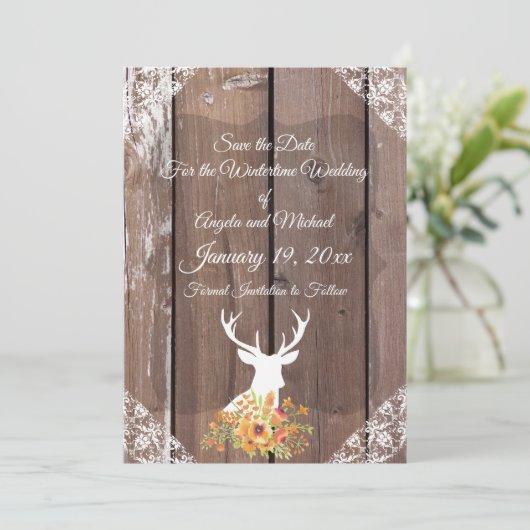 Save The Date Enregistrer la date Chic Antique Rustic Deer Antle (Debout devant)