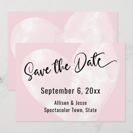 Save The Date Enregistrer la date Coeur d'aquarelle blanc sur la (Devant / Derrière)