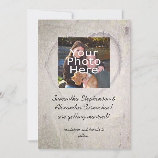 Save The Date Enregistrer la date, coeur sculpté dans l'arbre Fa (Dos)