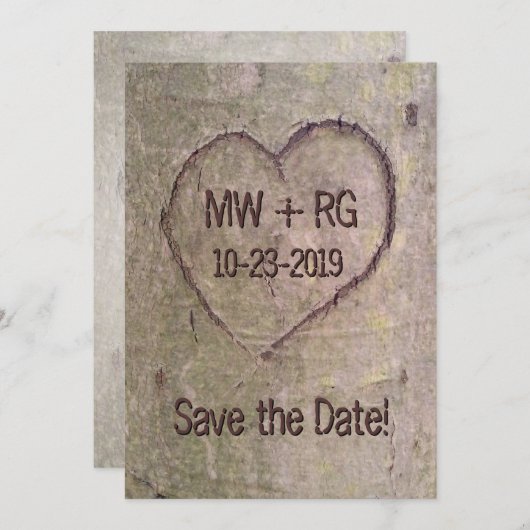 Save The Date Enregistrer la date, coeur sculpté dans l'arbre Fa (Devant / Derrière)