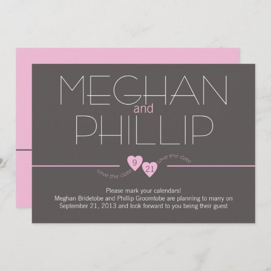 Save The Date Enregistrer la date Coeurs roses (Devant / Derrière)