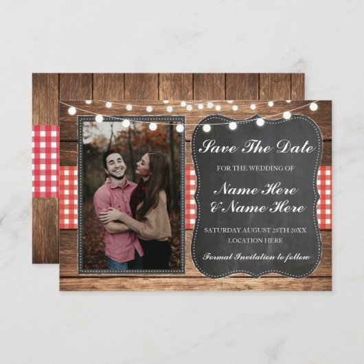 Save The Date Enregistrer la date craie bois rustique rouge à ca (Devant / Derrière)