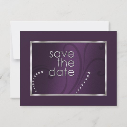 Save The Date Enregistrer la date Crystals Shimmer Eggplant Mono (Devant)