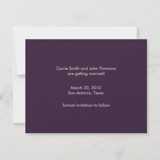 Save The Date Enregistrer la date Crystals Shimmer Eggplant Mono (Dos)