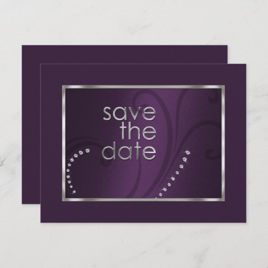 Save The Date Enregistrer la date Crystals Shimmer Eggplant Mono (Devant / Derrière)