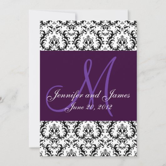 Save The Date Enregistrer la date Damask Purple Mariage Card (Devant)
