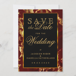 Save The Date Enregistrer la date Dark Red et Gold Marble