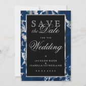 Save The Date Enregistrer la date Deep Blue and Silver Marble (Devant)
